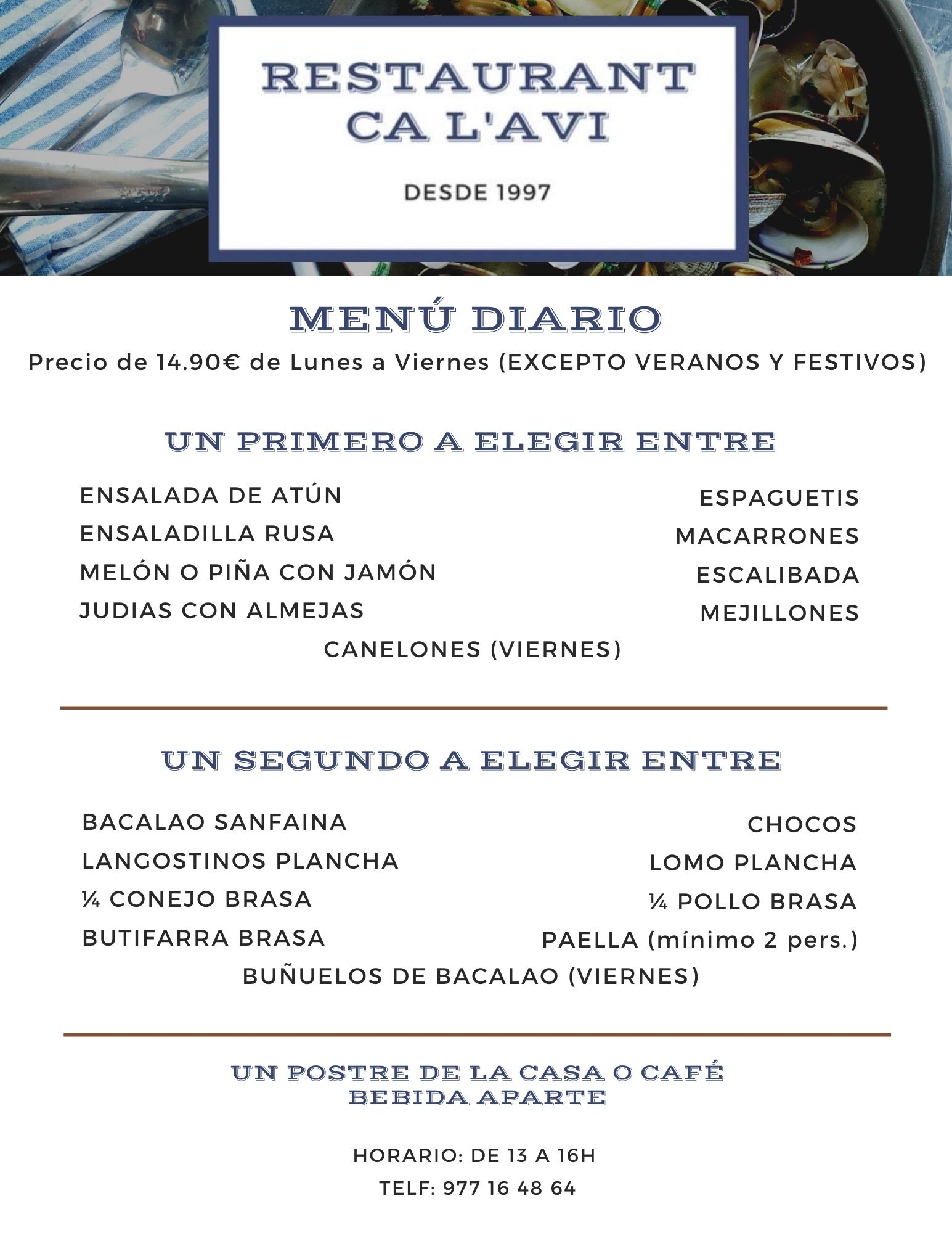 Menu Diario Restaurant Ca l'Avi